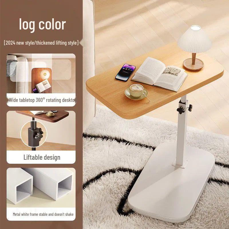 Reversible Bedside Table with Liftable Side, Sofa & Coffee Table, Bedroom & Living Room Computer Desk, All-in-One Table