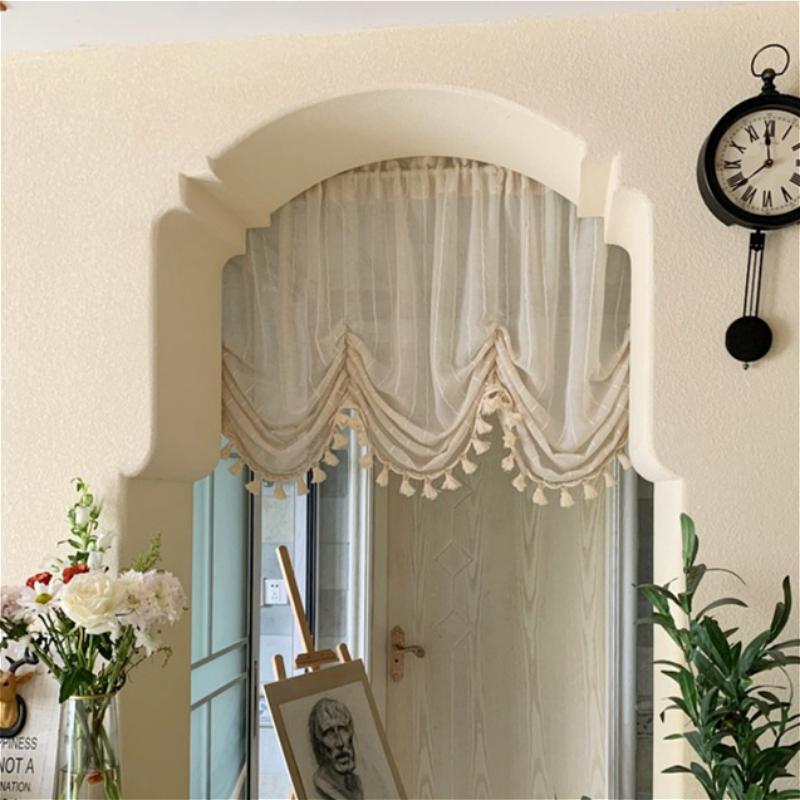 2026 Curtain Pulling Curtain Roman Curtains Cream Wind Half Curtain Short Curtain Non Perforated Partition Curved Curtain
