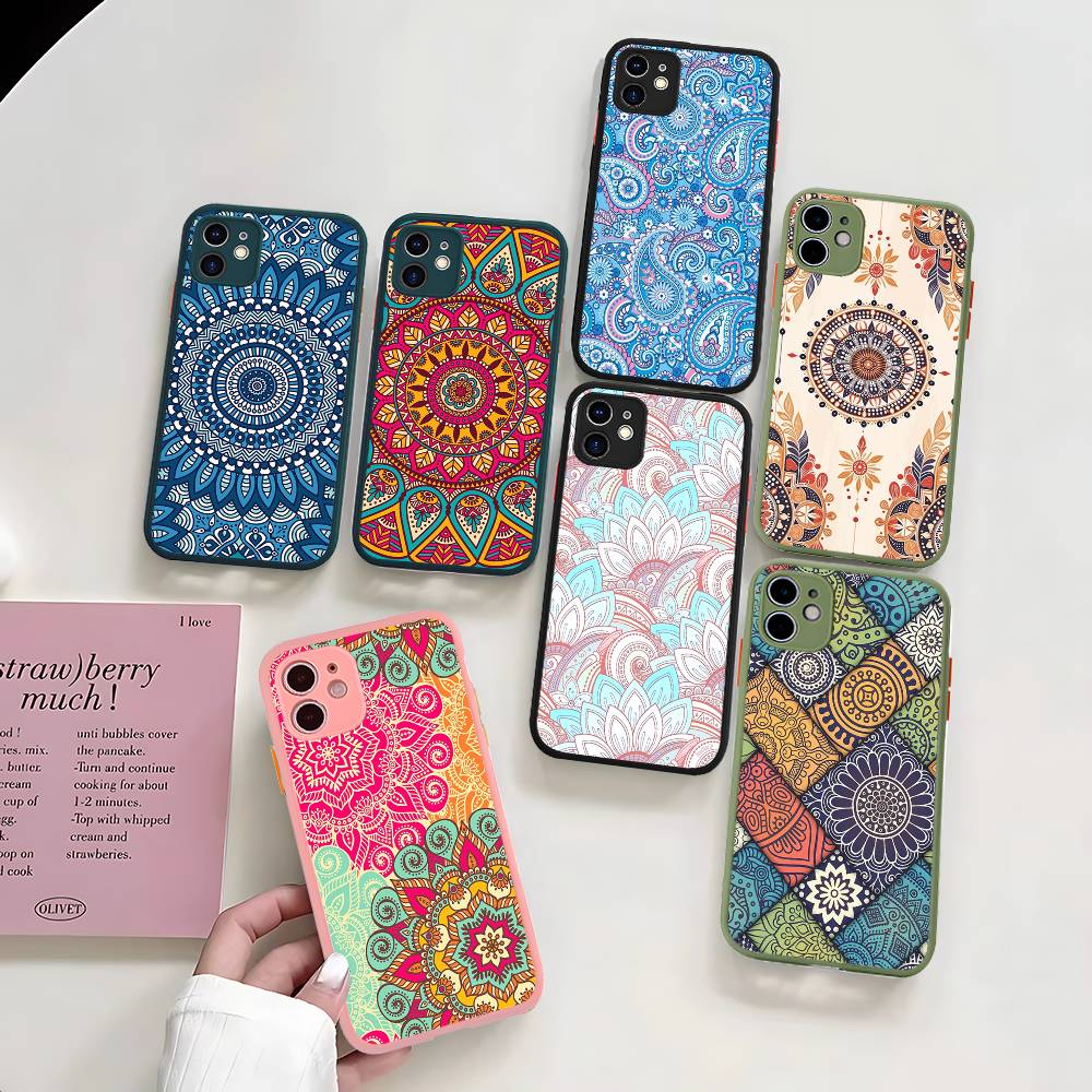 Mandala Painting For iPhone 11 12 13 14 15 16 Pro Max Plus Matte Translucent Phone Cover