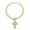 New 15mm Width Cuban Chain With Alloy and Rhinestone Hip Hop Big Cross Pendant Necklace