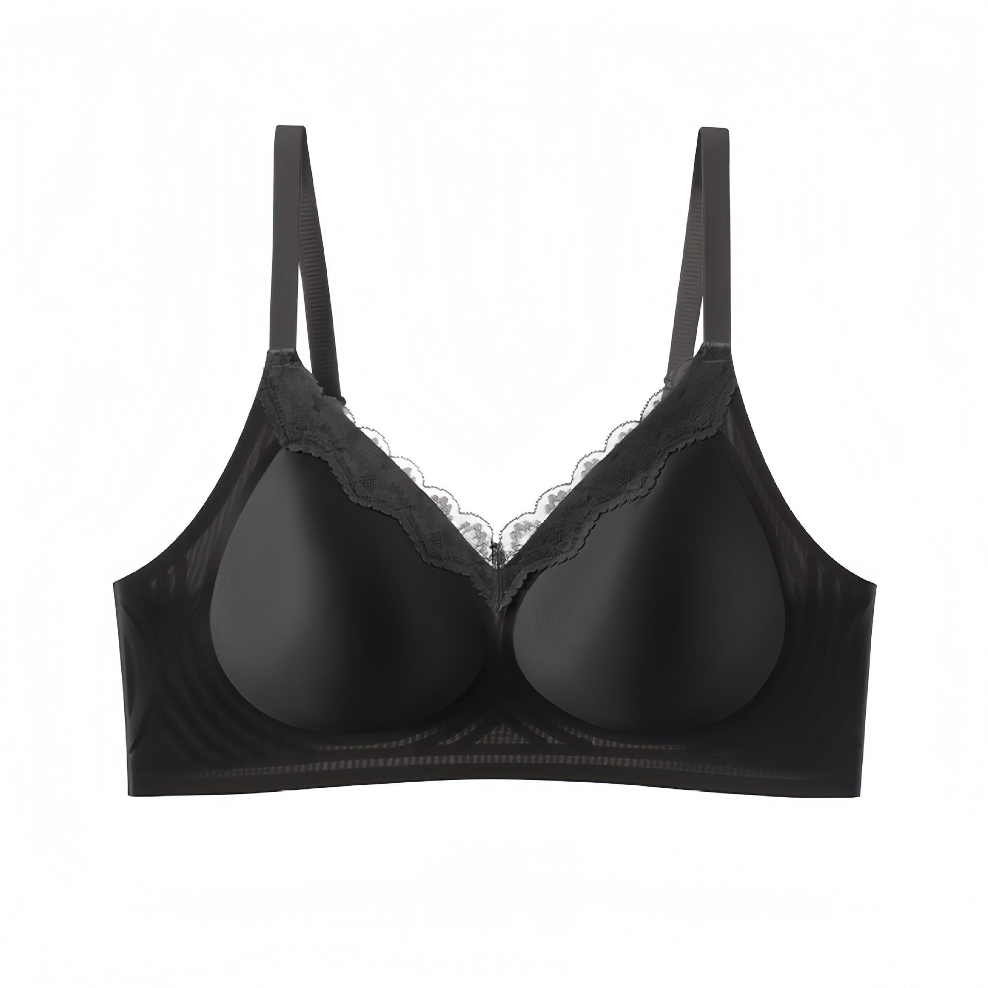 

Легкий молочный атласный бесшовный бюстгальтер с кружевной отделкой для маленькой груди - Без косточек и дышащий M