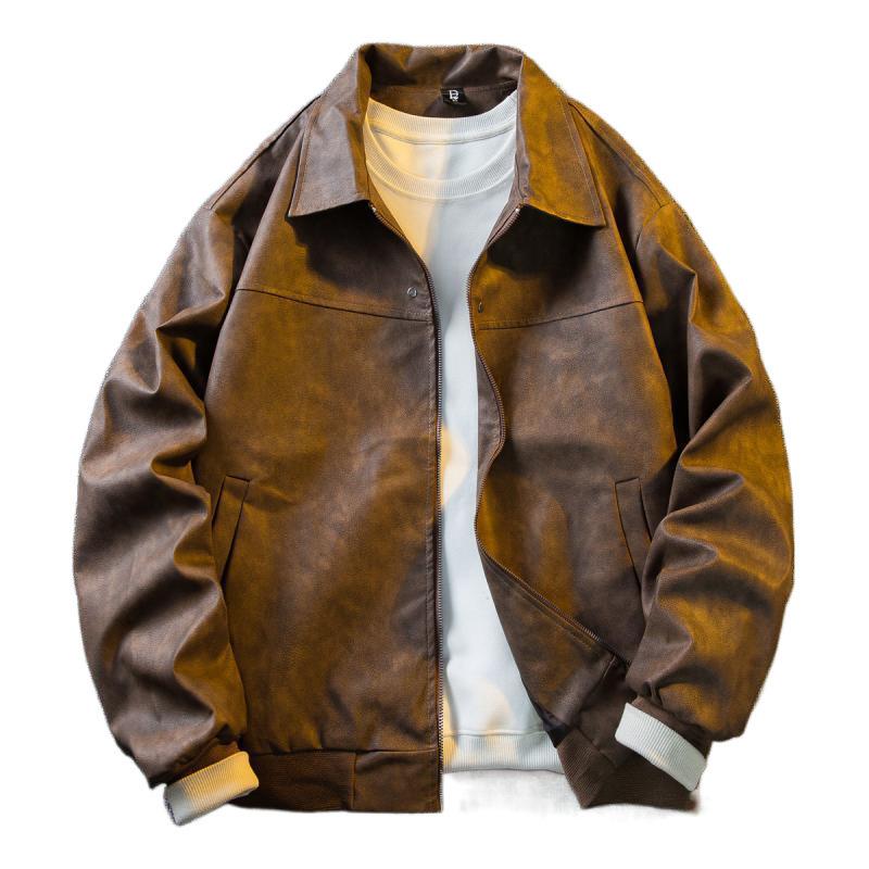 Retro krátká kožená bunda pro muže, podzimní a zimní, elegantní semišová motocyklová bunda