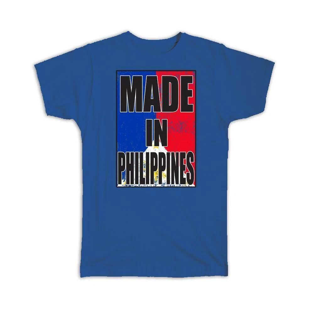 Gift T-Shirt : Made In Philippines Flag Retro Artistic Filipino Expat Country S