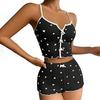 2 Pcs/Set Women Vest Shorts Suit Bow Heart Print Sleeveless Shirring Top High Waist Short Trousers Homewear Loungewear Outfit Summer Sleepwear