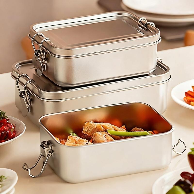 304 Stainless Steel Bento Box With Lockable Clip Metal Portable Food Storage Boxes Multiple Sizes For Home Use Fresh-keeping Box
