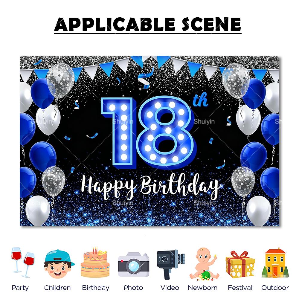2D Alles Gute zum Geburtstag Hintergrund Schwarz Blau Luftballons Individuelles Alter Kinder Erwachsene 18. 20. 30. 40. Geburtstag Dekorationen Partyzubehör