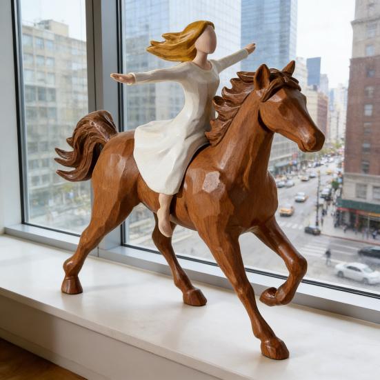 Girl Riding Horse Figurine Hand-Painted Women On Horse Resin Statue Sculpture Home Office Decoration
