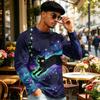 Men's Halloween Print Long Sleeve Neck T-Shirt Loose Fit Casual Top