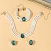 Collana da sposa multistrato perla sintetica cristallo geometrico orecchini a lobo bracciale set da tre pezzi