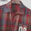 INCERUN Oversized Men Lapel Neck Short Sleeve Plaid Print Shirts Tops