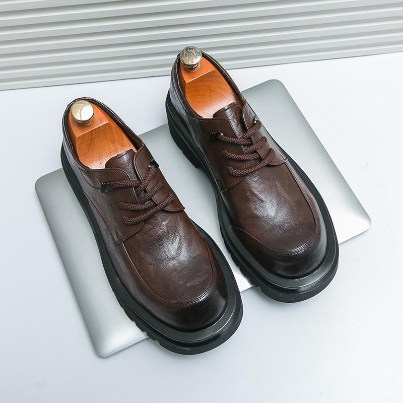 

Foreign trade men s inner height increase of 7cm leather shoes men s platform formal wear business platform shoes casual wedding groom trend 45 коричневый