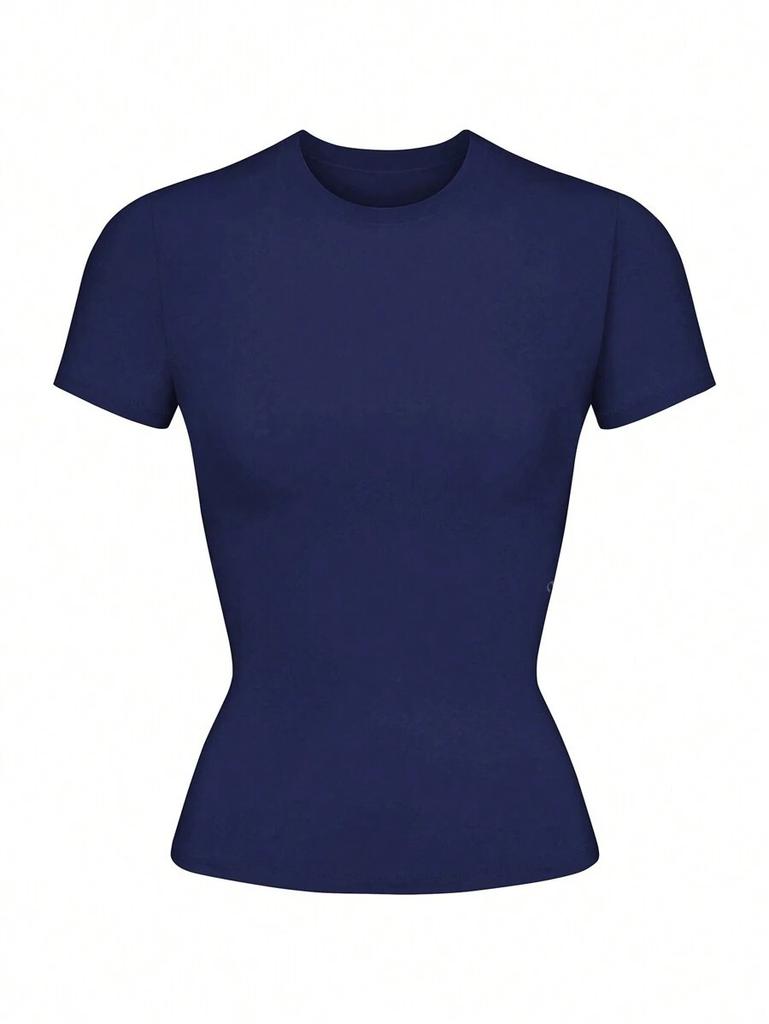 Xiyin Europe and the United States Popular Solid Color Round Neck Basic Short Sleeve Short T-shirt Women