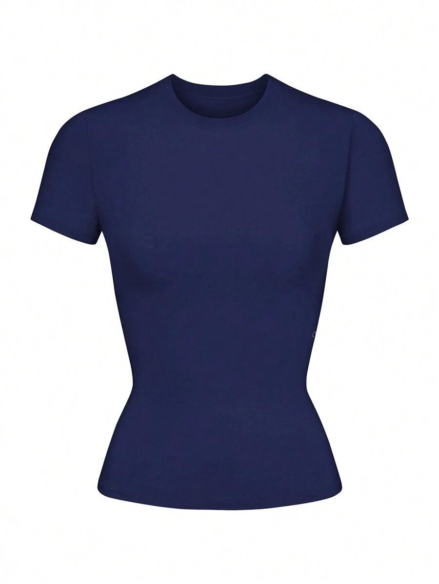 

Женская повседневная однотонная футболка с коротким рукавом и круглым вырезом M