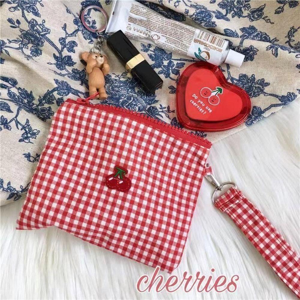 Toiletry Organizer Plaid Makeup Bags Large Capacity Canvas Coin Purse Cherry Cosmetic Bag Outdoor