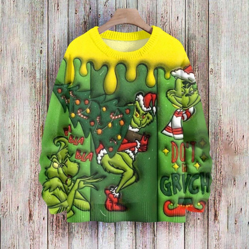 Christmas Fashion Men and Women's T-shirt Green Monster Print O-Neck Pullover Top Casual Outdoor Sweatshirt Kids T-shirt Top Clothing