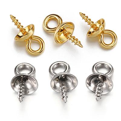 50 Stück Goldfarbene Edelstahl-Schraubösen-Nadeln Ösenoberteile mit Loch Endkappen Anhänger-Charms Verbindungsstücke für DIY-Schmuckherstellung