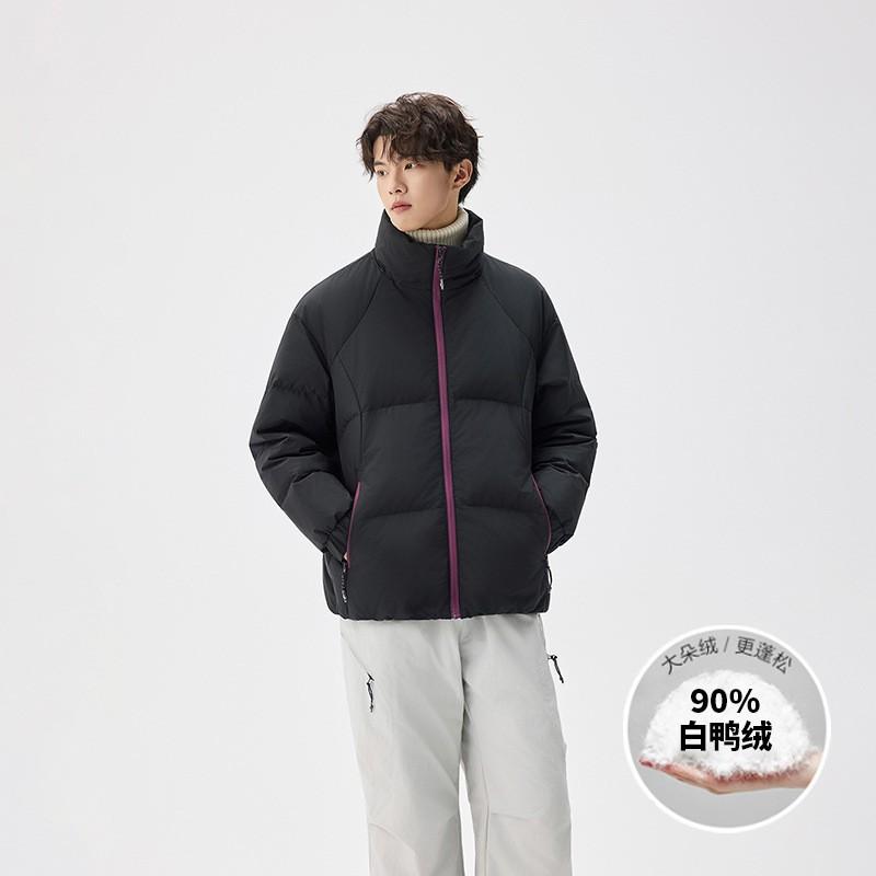Mens Winter Puffer Jacket Stand Collar Loose Fit Warm Duck Down Coat Casual Streetwear Urban Style