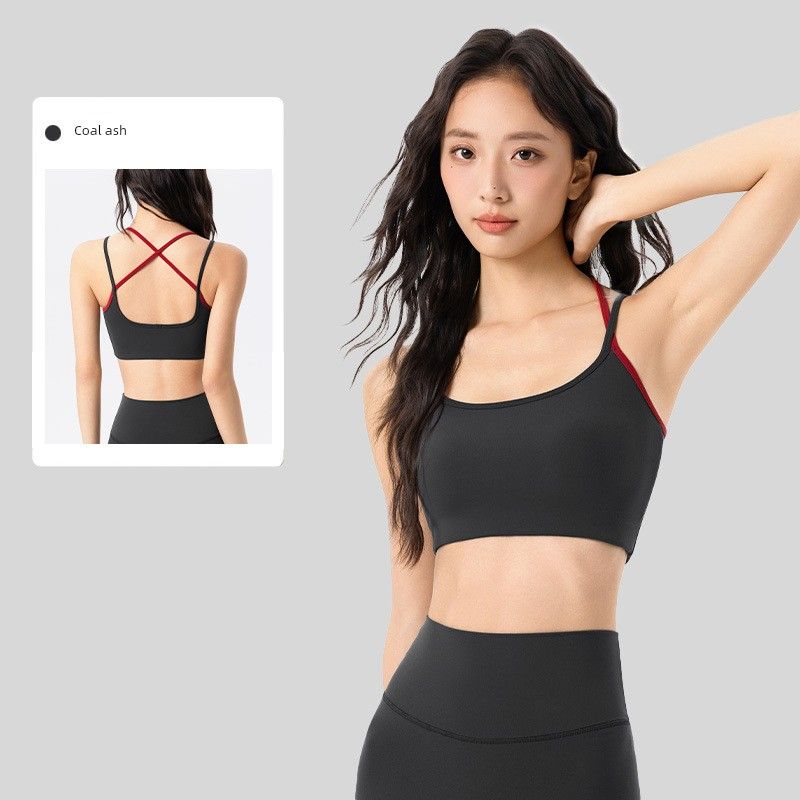 Lu Same Style Double-Shoulder Strap Sling Sports Intimates Women's Fixed Cup Bubble Wrap Running Beauty Back Yoga Vest Workout Bra
