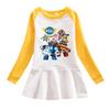 Korean Style Baby Girl Cartoon Ruffle Dress - Long Sleeve Elegant Mesh Pleated Skirt