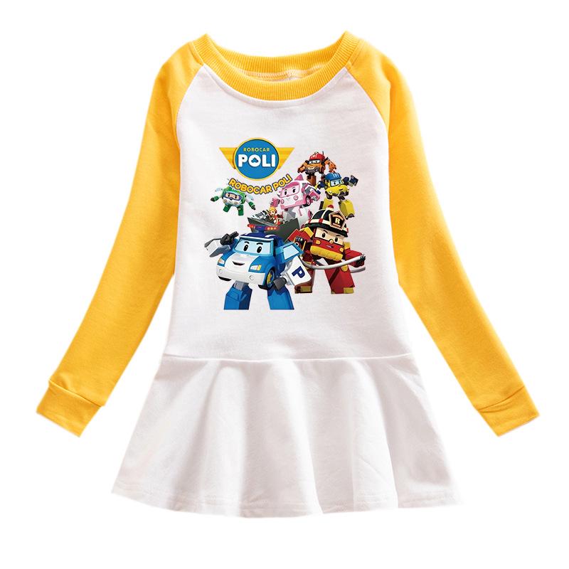 Korean Style Baby Girl Cartoon Ruffle Dress - Long Sleeve Elegant Mesh Pleated Skirt