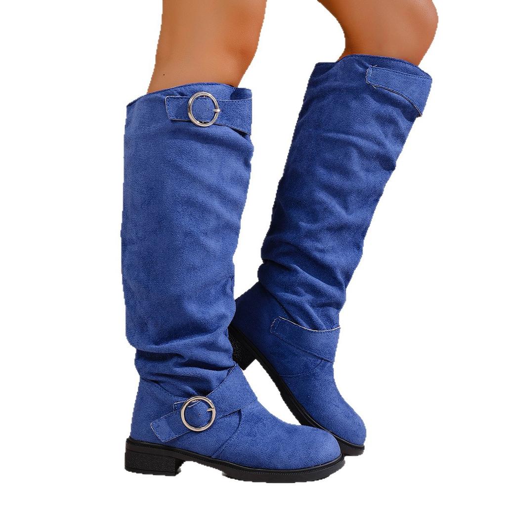 Plus Size Stacked Boots Women,Wrinkle Boots with Block Heel for Women