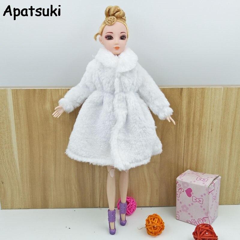Kids Toy Doll Accessories Winter Warm Wear Pink Fur Coat Mini Clothes Dress For Barbie Dolls Fur Doll Clothing With Waist Belt