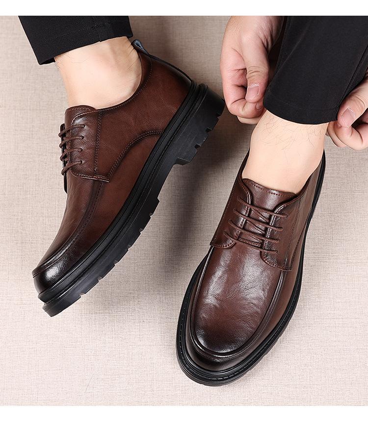 Solid Color Fashion Casual Leather Shoes for Men  Spring Autumn Platform Dress Shoes Male Round Head New Designer Shoe Man