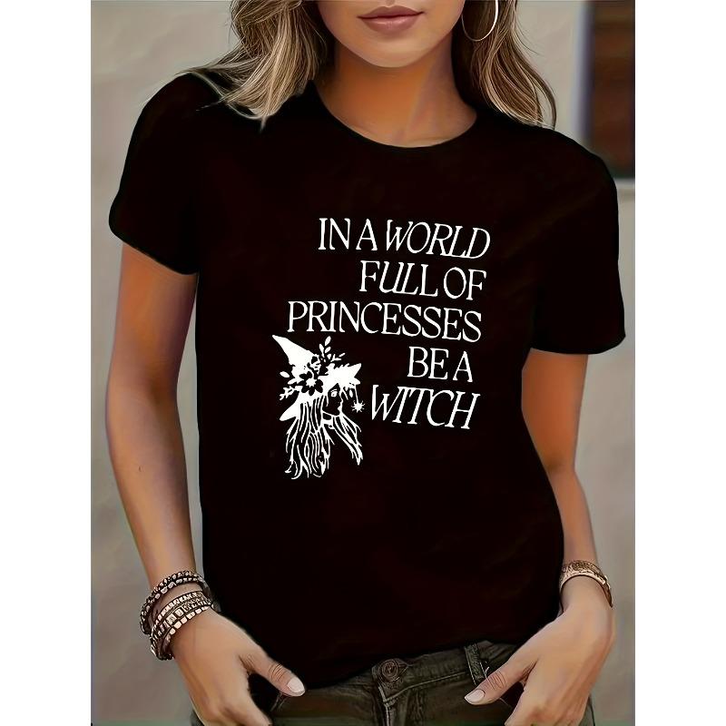 Einfaches magisches Print-T-Shirt für Damen, lässiges Oberteil mit kurzen Ärmeln und Rundhalsausschnitt