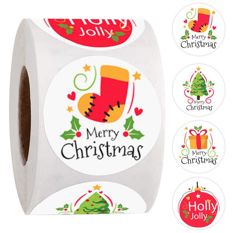 New Christmas Rolling Stickers Thank You Stickers for Business Lables Packaging Sticker Roll Small Pack Cartoon Stickers