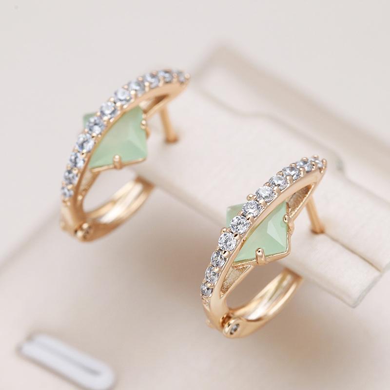 Rose Gold Color Earrings For Women Shiny Square Green Natural Zircon Vintage Earrings Fine Daily Jewelry Gifts