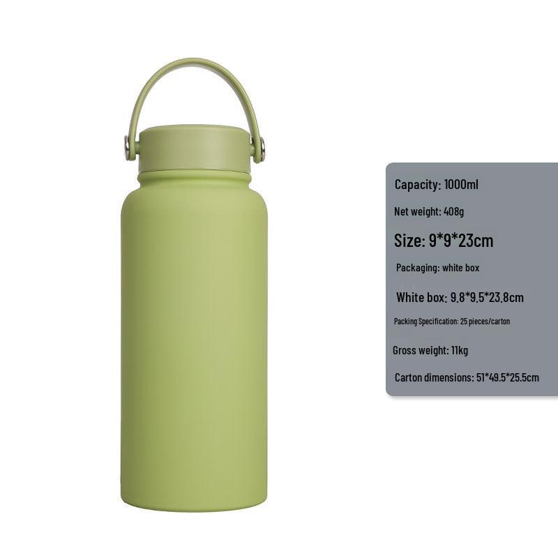 1L Large Capacity Wide Mouth Rubber Paint Thermos Cup - Easy To Clean, American Style, Fashionable Student Water Bottle