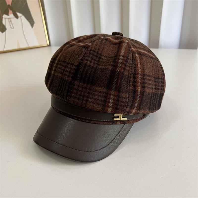 

Английская клетчатая восьмиклинка детская осенне-зимняя шерстяной берет литературный ретро универсальная маленькая кепка газетчика художника M（56-58cm）