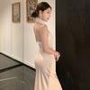 French Beautiful Temperament Satin Neck Dress Women's Club Bridesmaid Skirt Seaside Vacation Backless Fishtail Dress