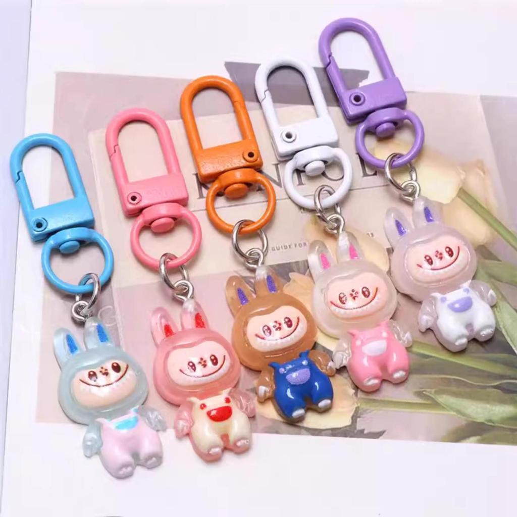 Glow-in-the-Dark Labubu Cartoon Keychain - Cute Bag Charm & Colorful Student Card Accessory