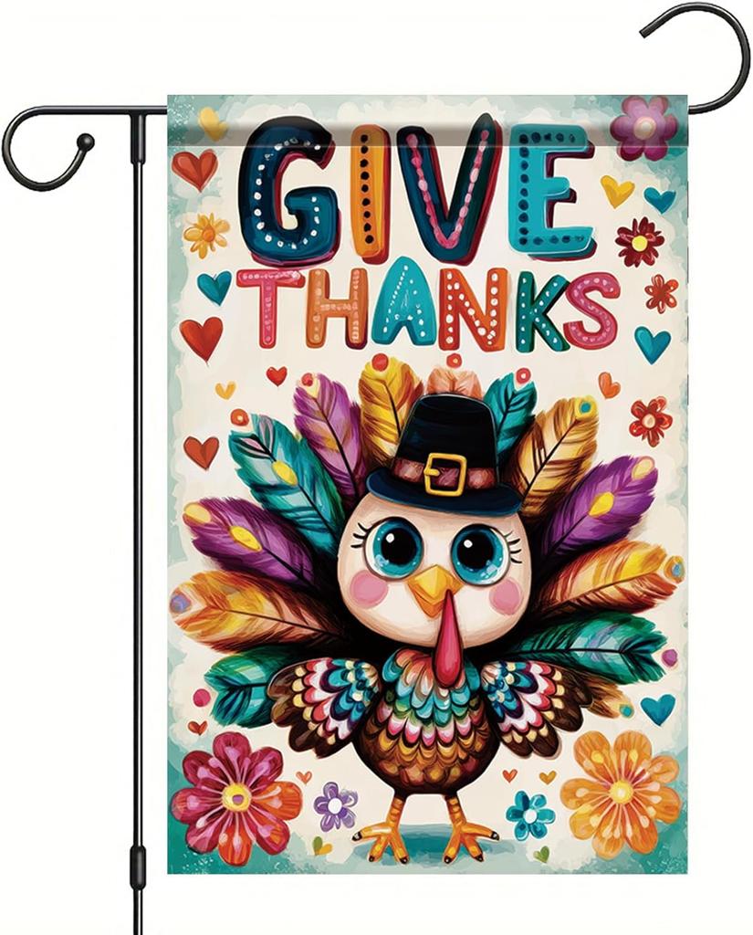 Thanksgiving Garden ag Give Thanks Turkey Feather ag 12x18 Inch Double Sided Outdoor Yard Banner for Fall Harvest, Thank SSL