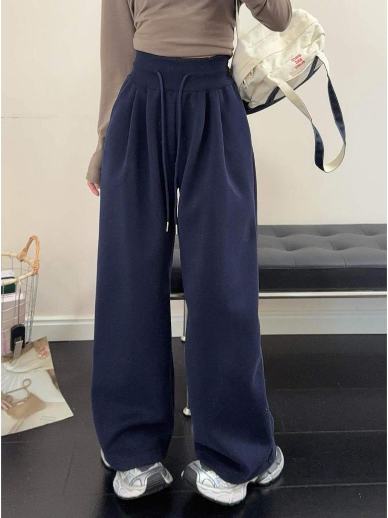 Korean Style High Waist Drawstring Drape Pants - Women's Casual Slimming Long Trousers for Early Spring