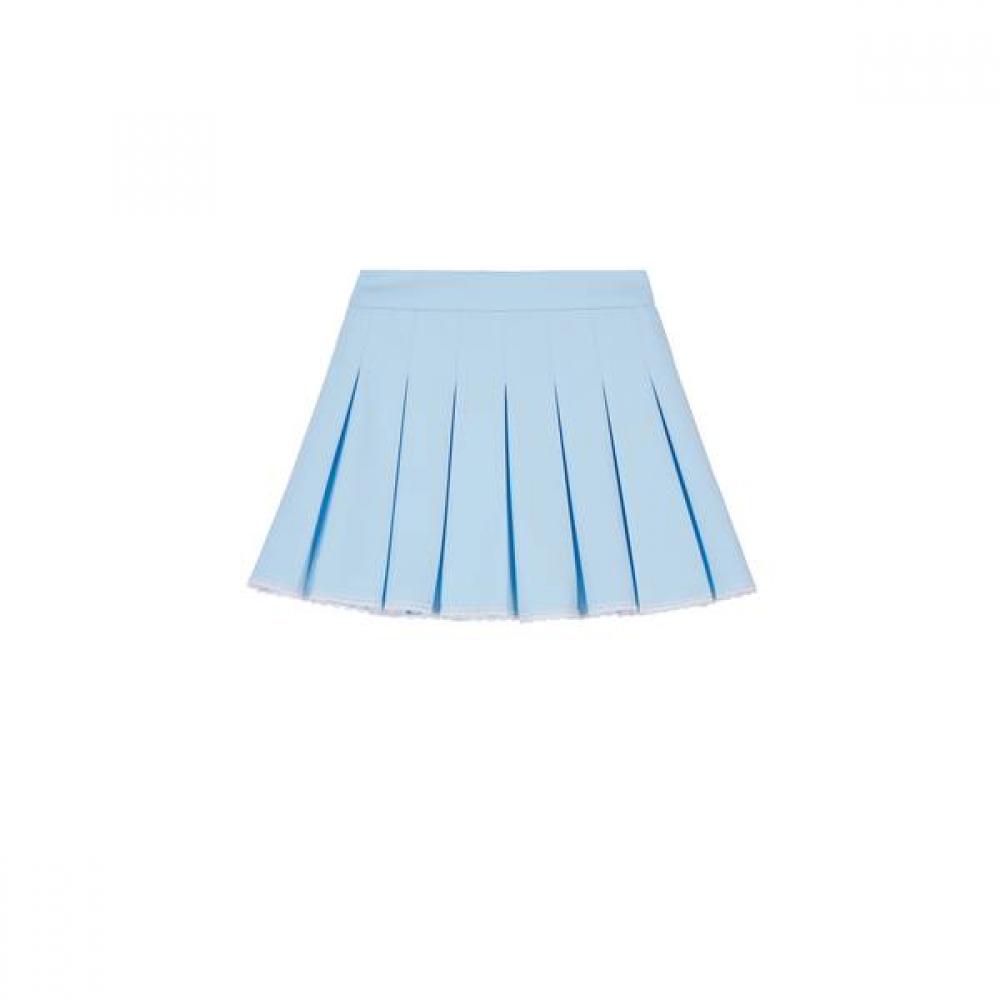 GOXO Metal Heart Lace Pleated Skirt Sky Blue