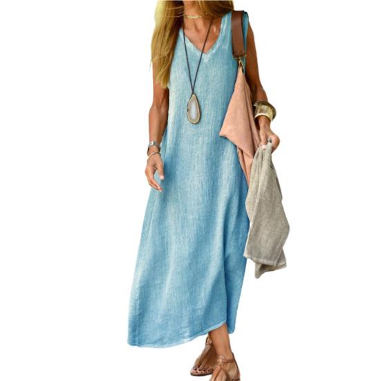 Women Sundress A-Line Pullover All-match Large Hem Long Dress Streetwear