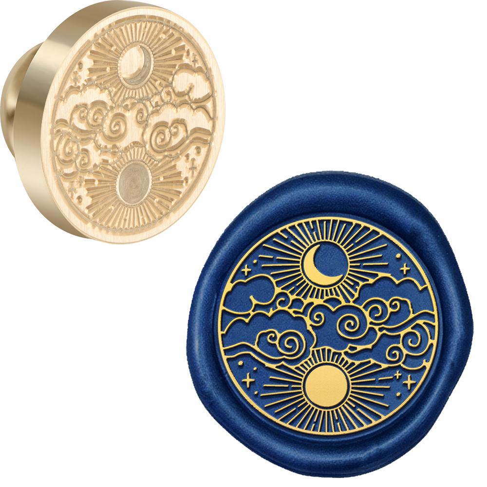 Moon and Sun Theme Wax Seal Stamp Head Auspicious Clouds Removable Sealing Brass Stamp Head Olny for Creative Gift Envelopes