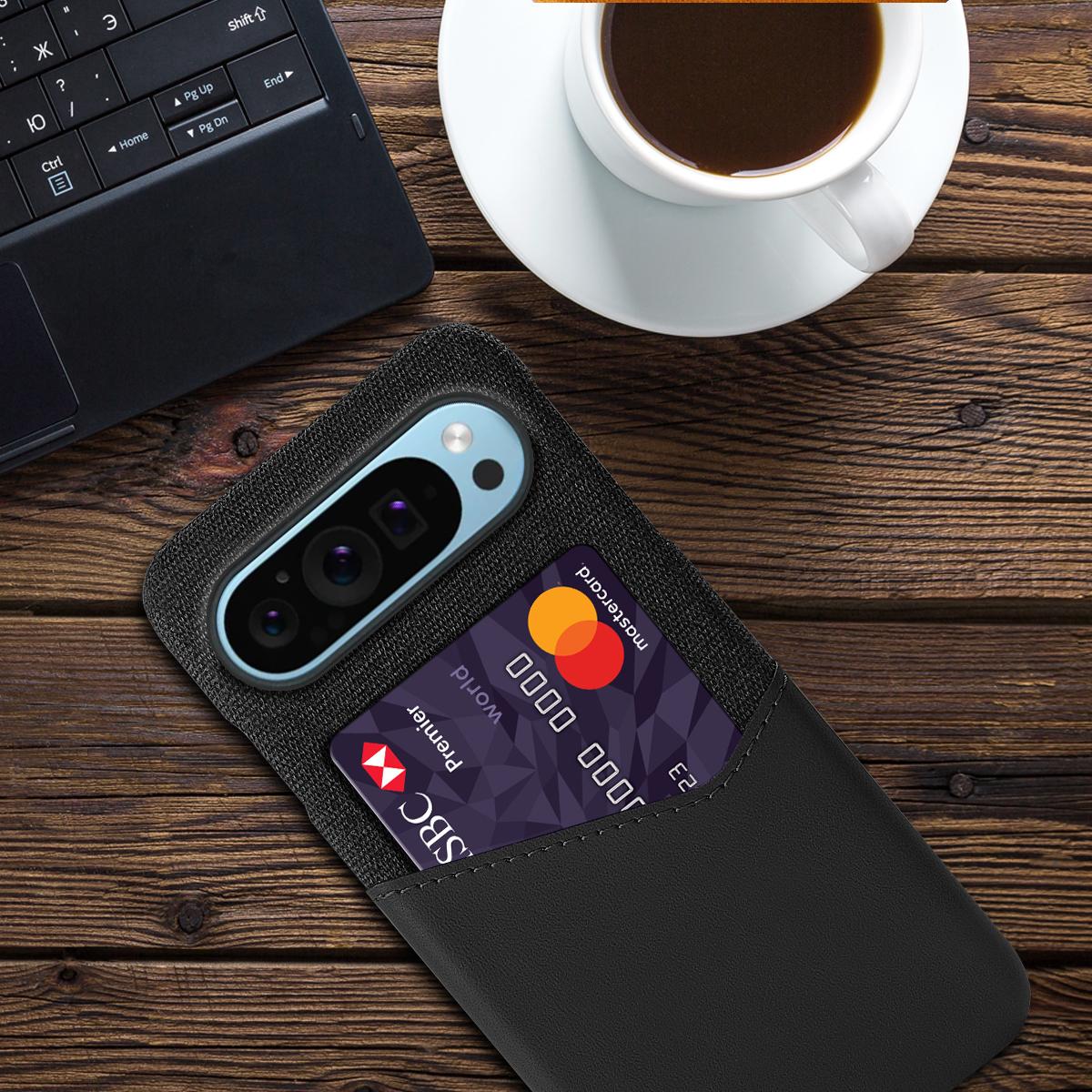 

For Google Pixel 9/Pixel 9 Pro Case Anti-Collision Card Slot Cloth Texture Smart Phone Cover Black