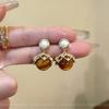 18K Real Gold Electroplated Silver Needle Zircon Pearl Stud Earrings Maillard Retro Niche Earrings Light Luxury Earrings