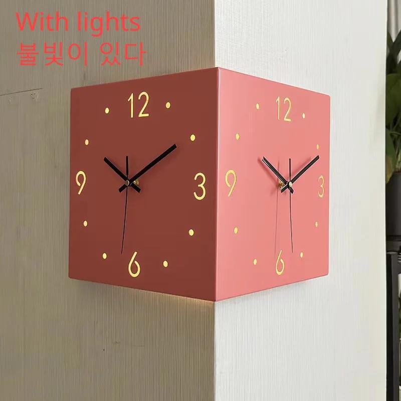 Creative Light Sensor Corner Wall Clock, Square Simple Double Sided Wall Clock, Arabic Numeral Silent Analog Wall Clock