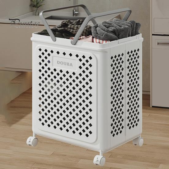 Foldable Laundry Basket with Wheels Large Capacity Hollow Breathable Rolling Laundry Basket Dirty Clothes Hamper