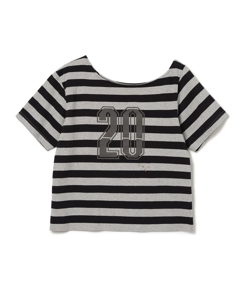 MILLO WOMEN Off-Shoulder Striped T-Shirt [Black]