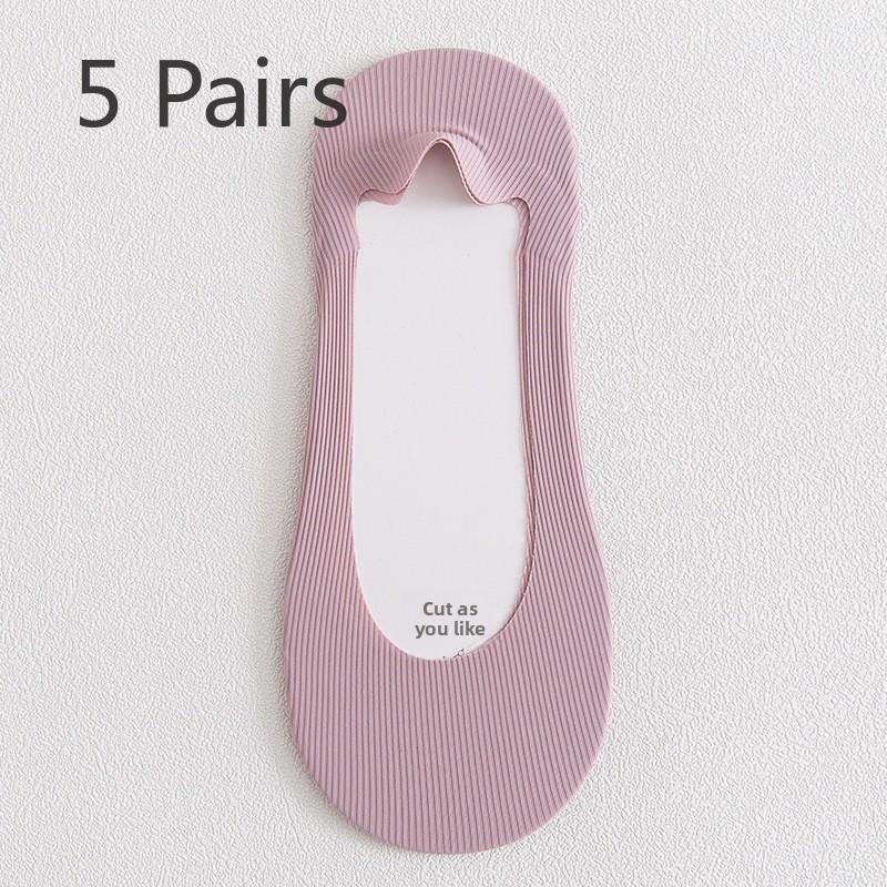 5 Pairs of Female Summer Thin Shallow Mouth Invisible Ice Silk Boat Socks