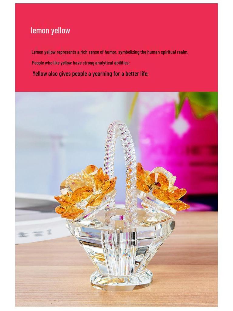 Crystal Flower Basket Ornament for Living Room, Wine Cabinet, Wedding, Teacher's Gift, Mother's Day, Dressing Table, or Car Decoration