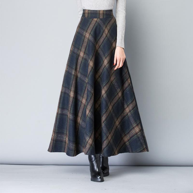 Skirt for Women Plaid Casual Elastic High Waist Long Loose Thickened Stretchy Slim Skirt