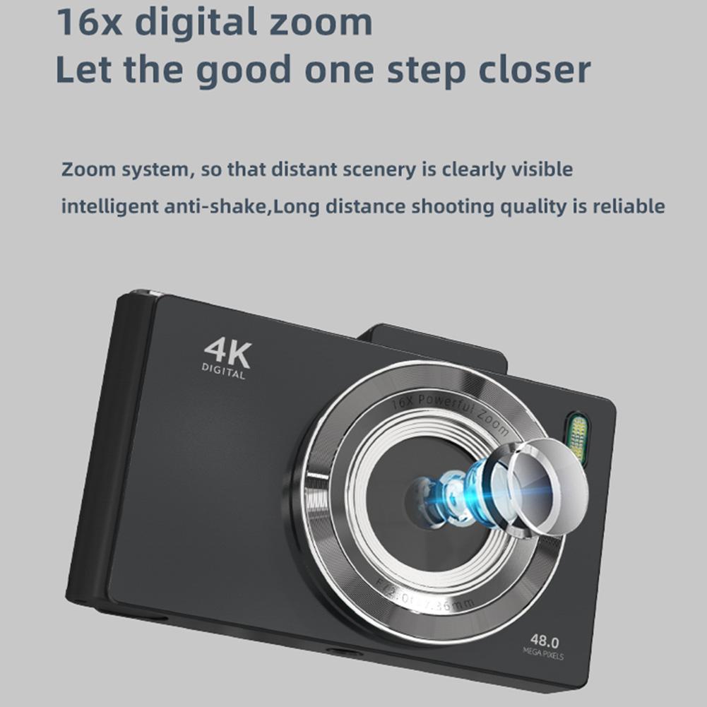 4K Digital Camera 2.8 Inch IPS Screen Portable CCD Camera 16X Zoom Vlogging Camera with Flash Video Camcorder for Teens Students