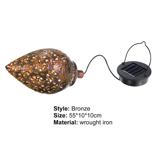 Hängende Solarleuchten mit ausgehöhltem Muster, IP44, wasserdicht, Schmiedeeisen, verschleißfest, Solarenergie, Tropfenform, LED-Gartenleuchte für den Garten