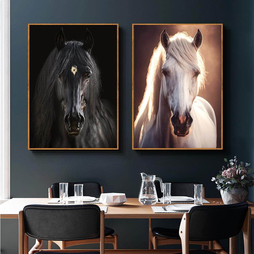 Black And White Wild Horse Wild Animal Prints Poster Canvas Painting Modern Wall Art Picture Living Room Bedroom Home Decoration